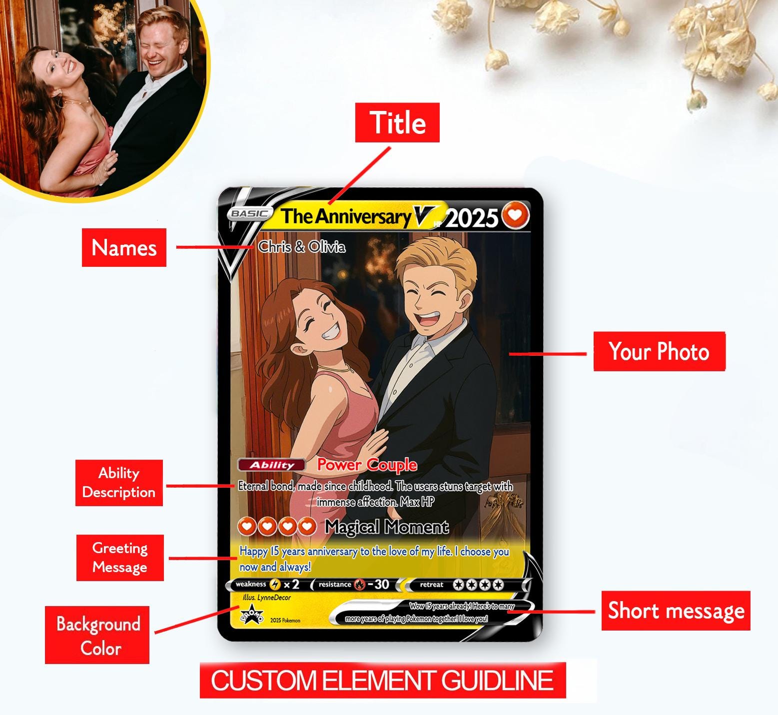 Custom Pokemon Anniversary Card, Personalized Anime Photo Wedding Card, Halloween Gift, Gift for Him, Engagement Gift, Valentine's Day Gift