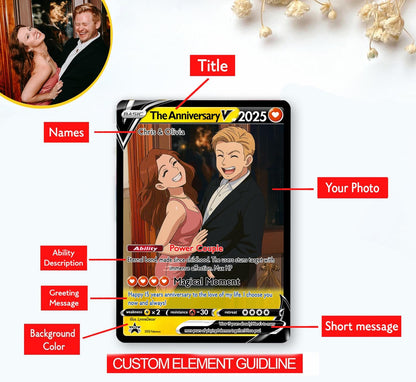 Custom Pokemon Anniversary Card, Personalized Anime Photo Wedding Card, Halloween Gift, Gift for Him, Engagement Gift...