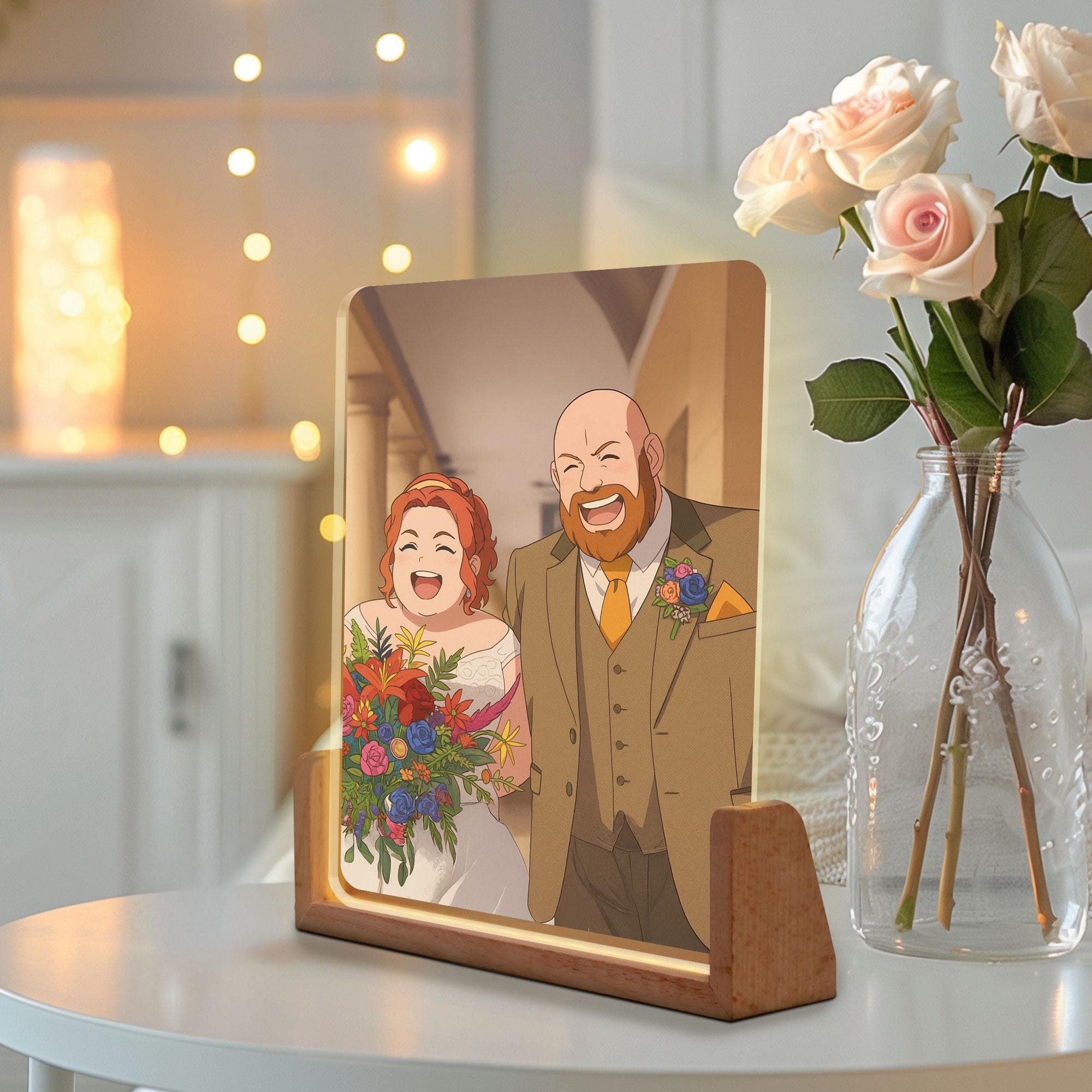 Custom Photo Wedding Couple Night Light, Personalized Anime Portrait Lamp, Romantic Gift, Anniversary Light Decoratio...