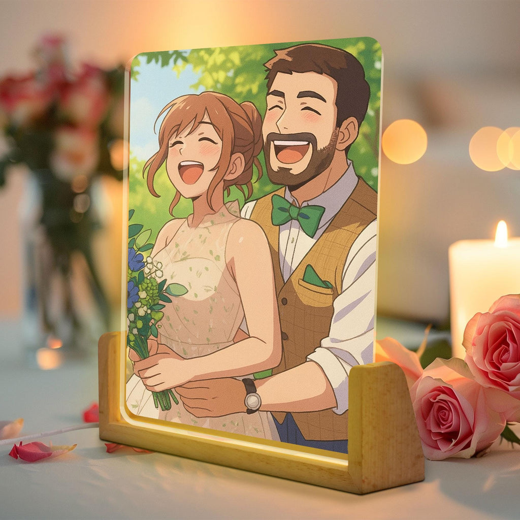 Custom Photo Wedding Couple Night Light, Personalized Anime Portrait Lamp, Romantic Gift, Wedding Plaque Gifts, Anniv...