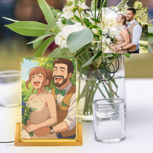 Custom Photo Wedding Couple Night Light, Personalized Anime Portrait Lamp, Romantic Gift, Wedding Plaque Gifts, Anniv...