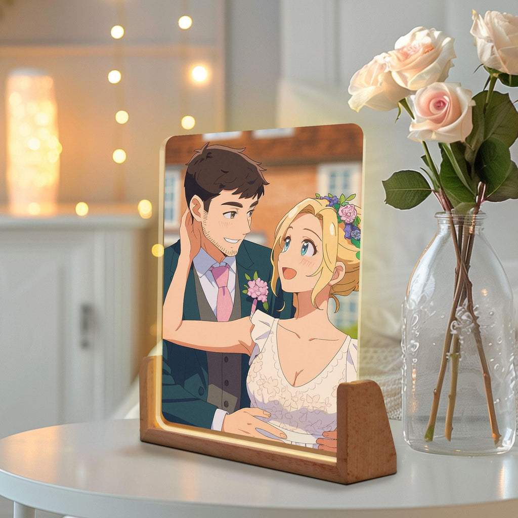 Custom Photo Wedding Couple Night Light, Personalized Anime Portrait Lamp, Wedding Plaque Gifts, Anniversary Light De...