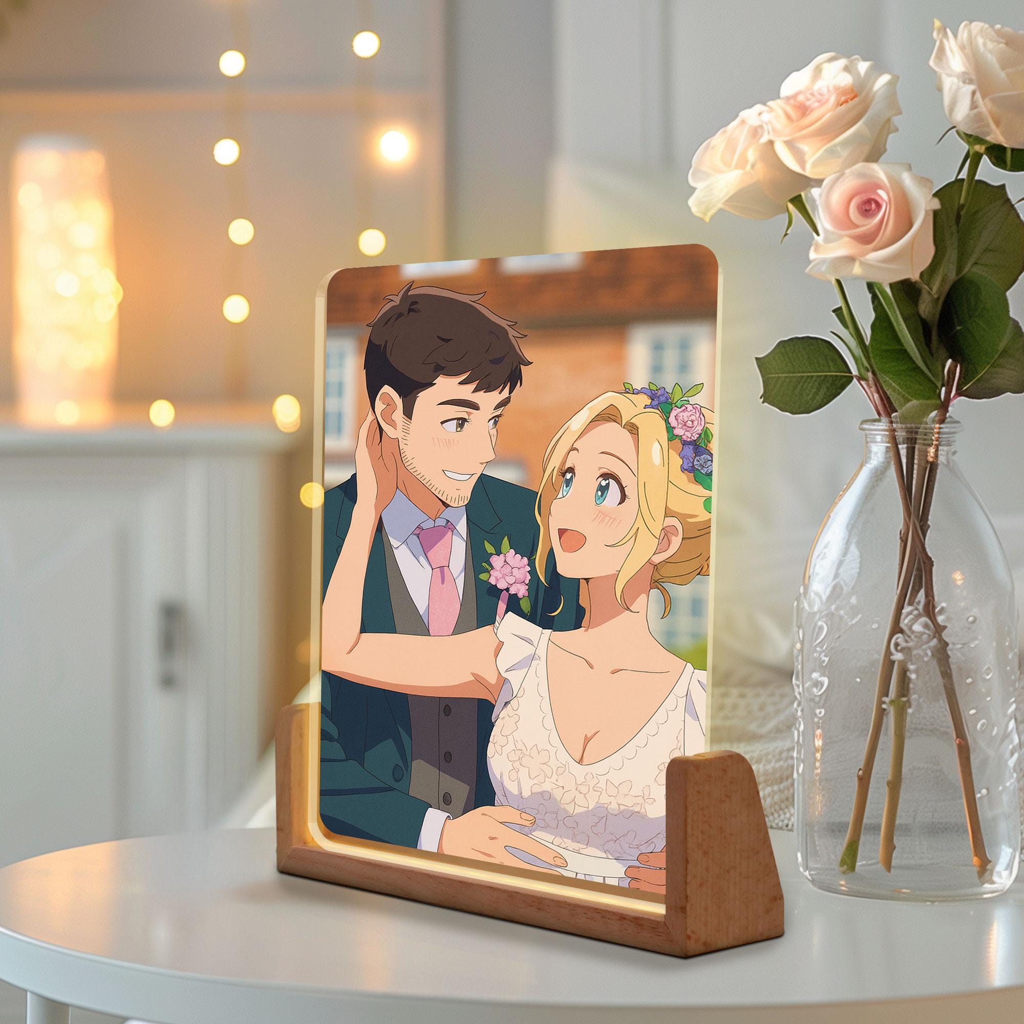 Custom Photo Wedding Couple Night Light, Personalized Anime Portrait Lamp, Wedding Plaque Gifts, Anniversary Light De...