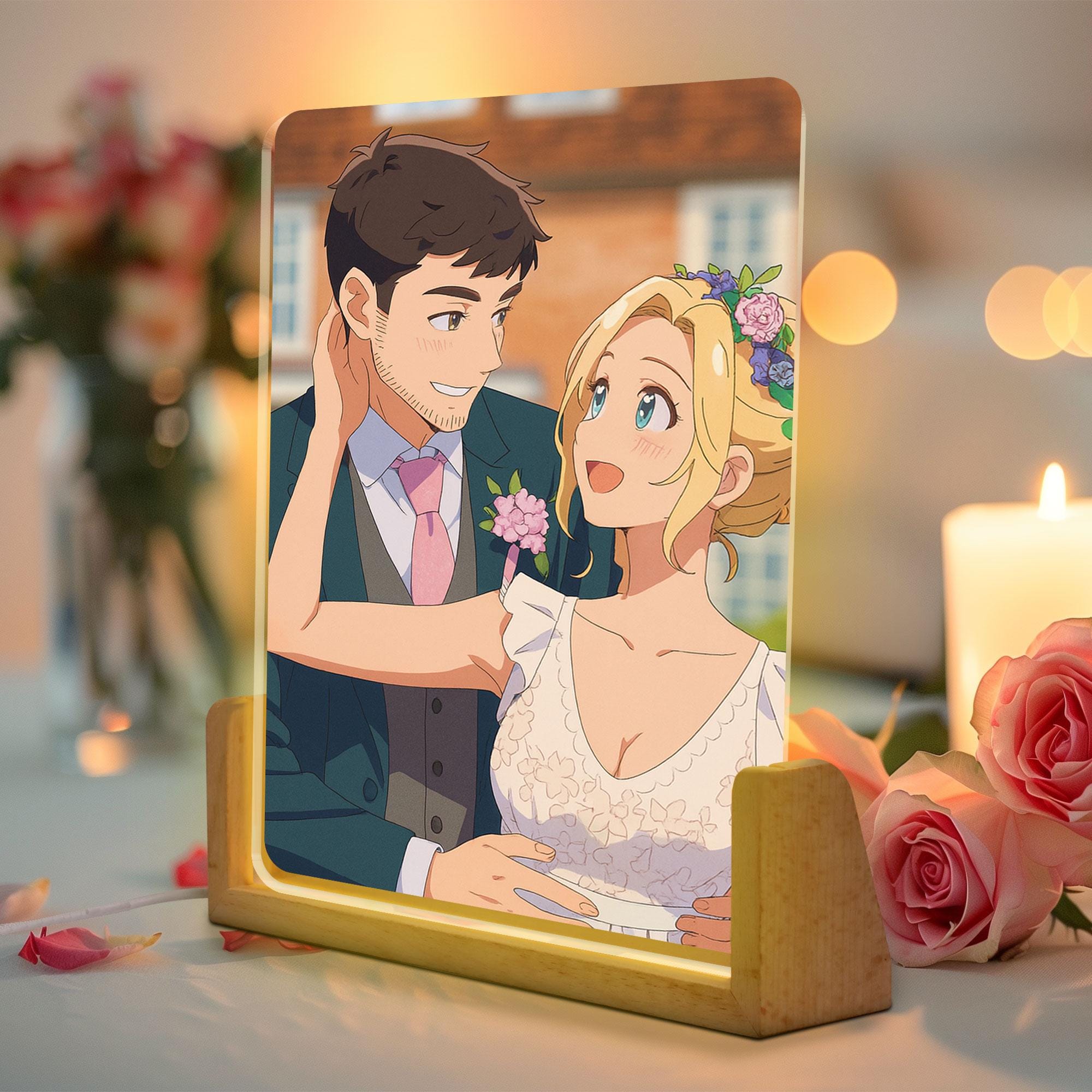 Custom Photo Wedding Couple Night Light, Personalized Anime Portrait Lamp, Wedding Plaque Gifts, Anniversary Light De...