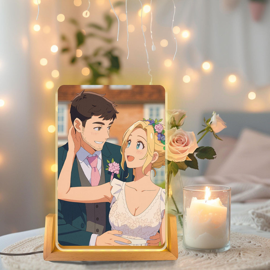 Custom Photo Wedding Couple Night Light, Personalized Anime Portrait Lamp, Wedding Plaque Gifts, Anniversary Light De...