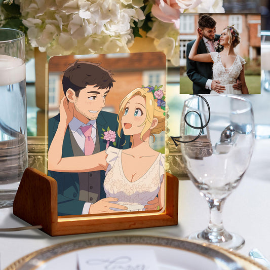 Custom Photo Wedding Couple Night Light, Personalized Anime Portrait Lamp, Wedding Plaque Gifts, Anniversary Light De...