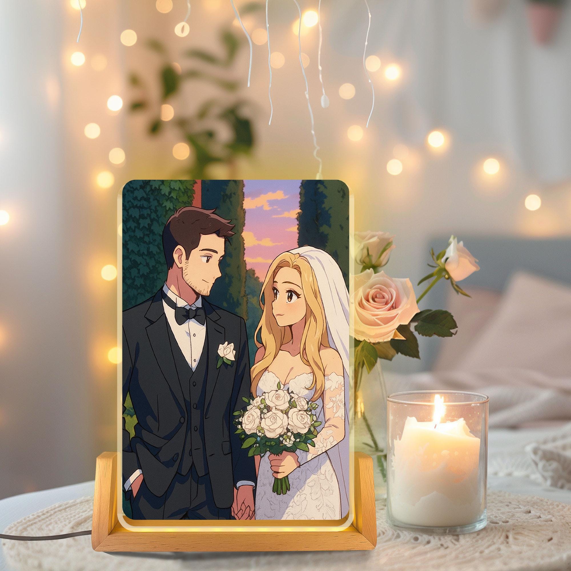 Custom Photo Wedding Couple Night Light, Romantic Gift, Personalized Anime Portrait Lamp, Wedding Plaque Gifts, Anniv...