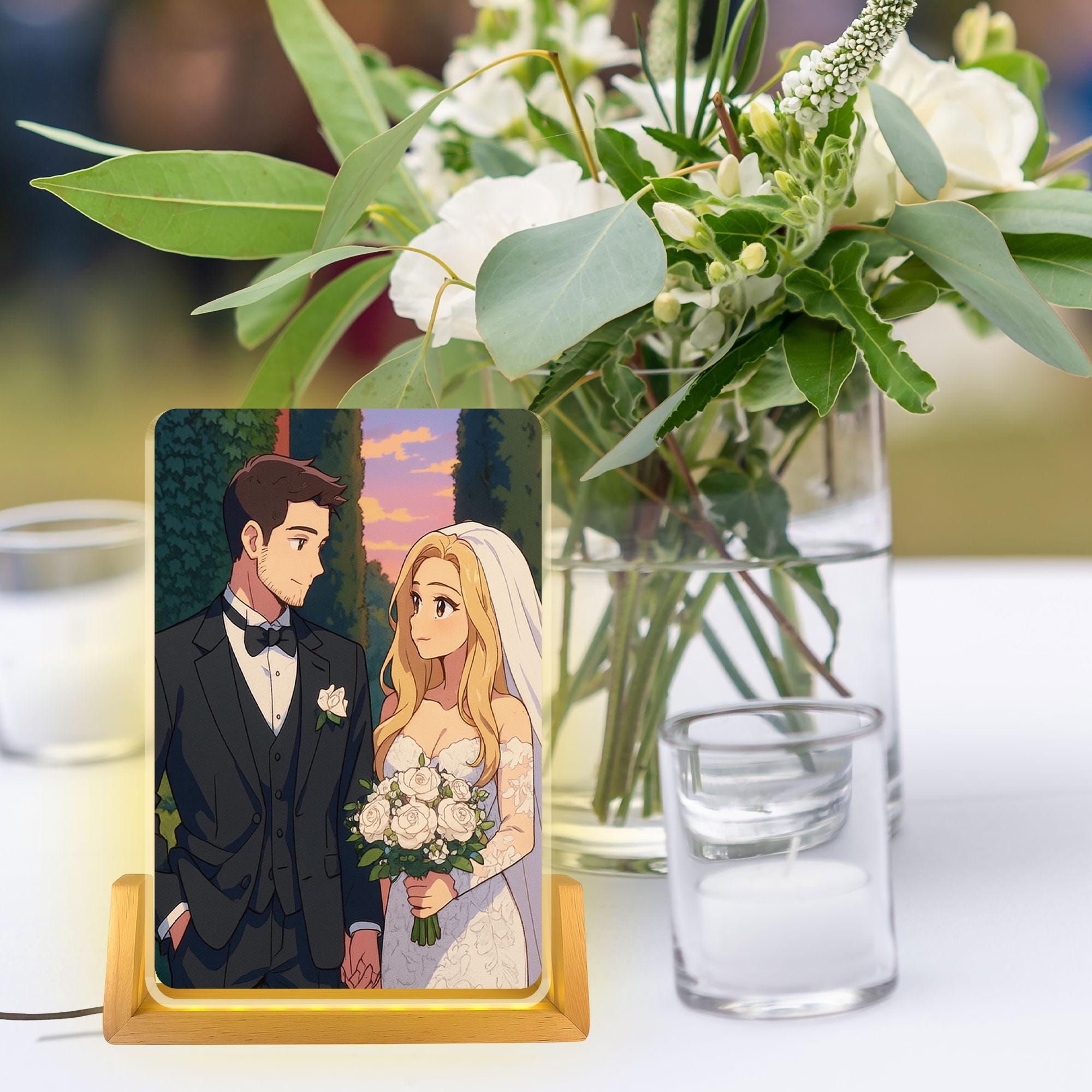 Custom Photo Wedding Couple Night Light, Romantic Gift, Personalized Anime Portrait Lamp, Wedding Plaque Gifts, Anniv...