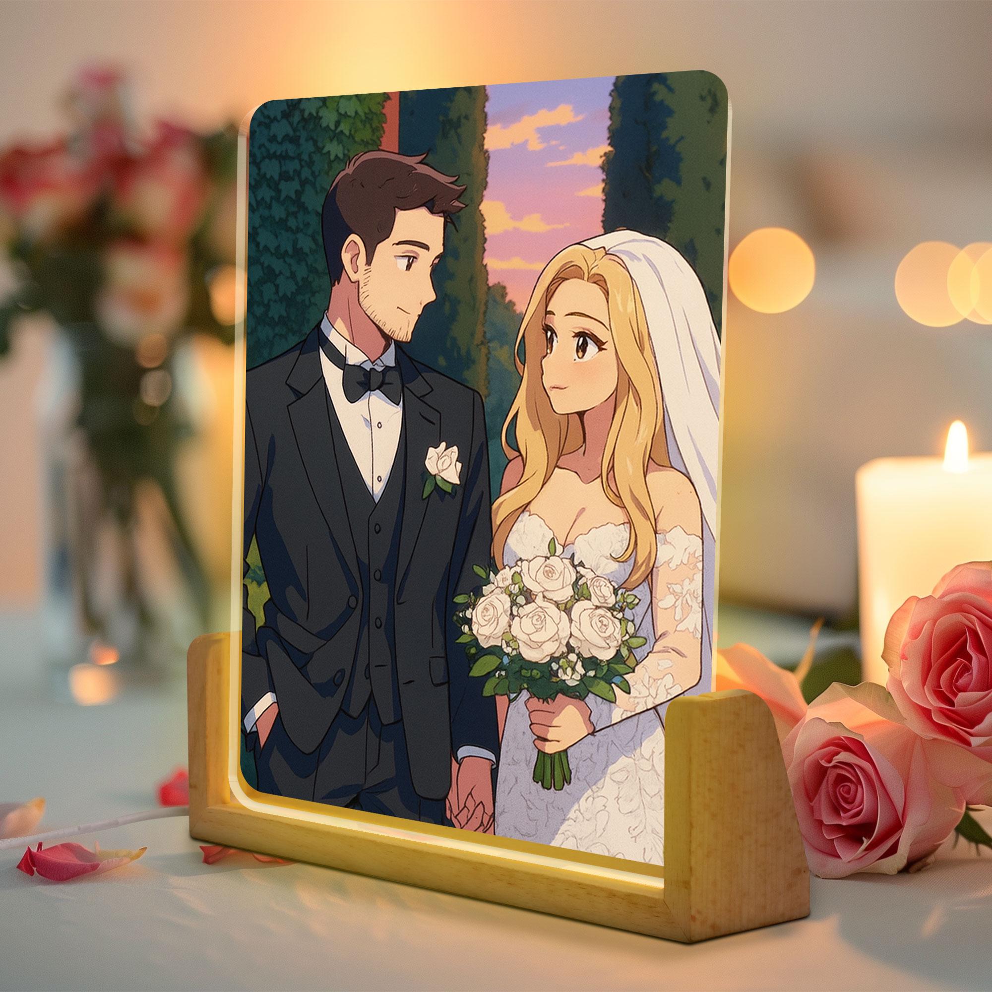 Custom Photo Wedding Couple Night Light, Romantic Gift, Personalized Anime Portrait Lamp, Wedding Plaque Gifts, Anniv...