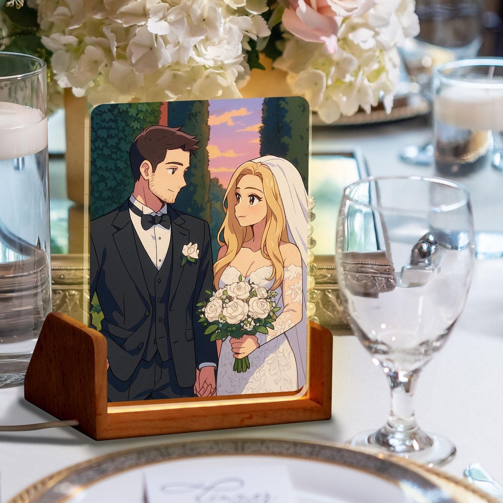 Custom Photo Wedding Couple Night Light, Romantic Gift, Personalized Anime Portrait Lamp, Wedding Plaque Gifts, Anniv...