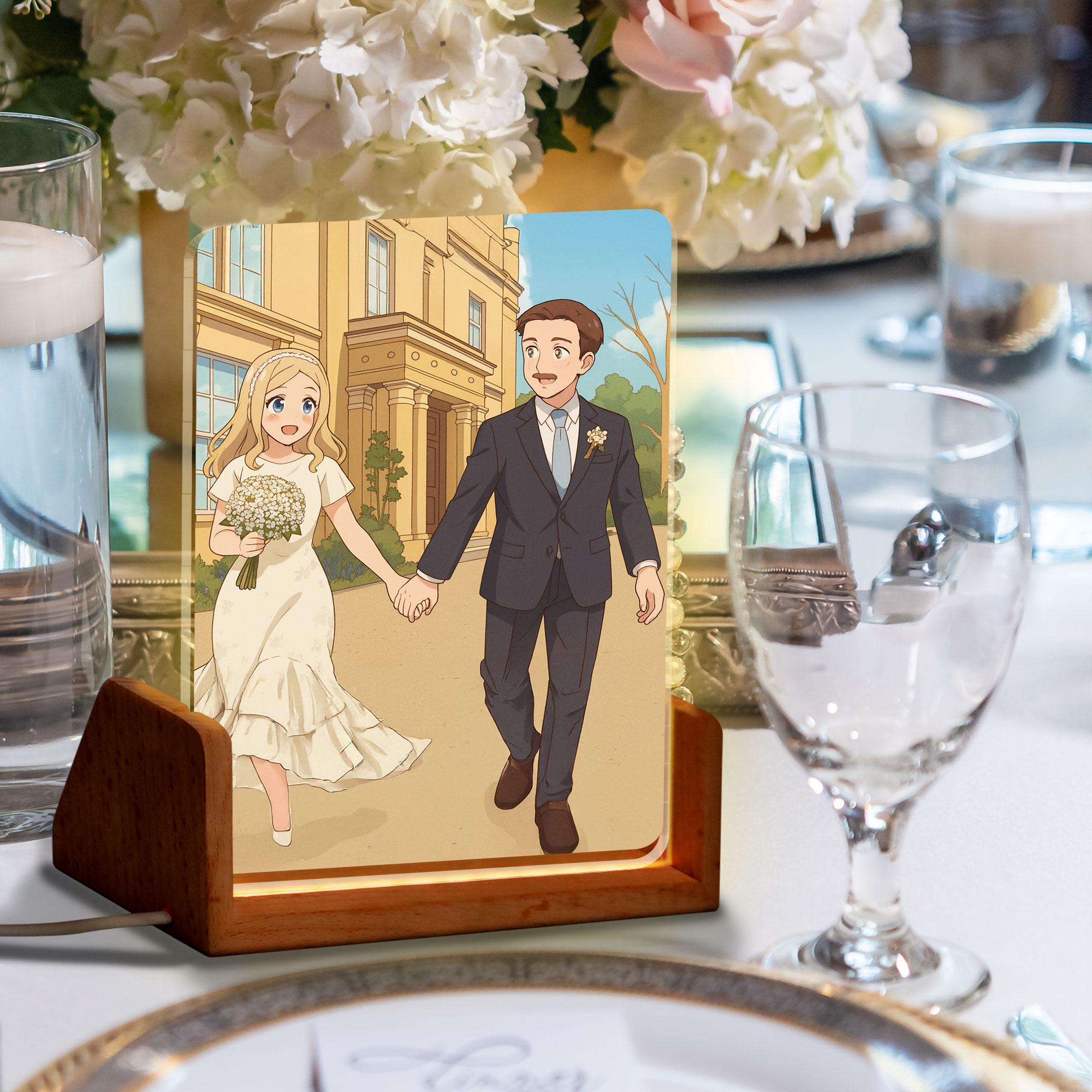 Personalized Anime Portrait Lamp, Custom Photo Wedding Couple Night Light, Wedding Plaque Gifts, Anniversary Light De...