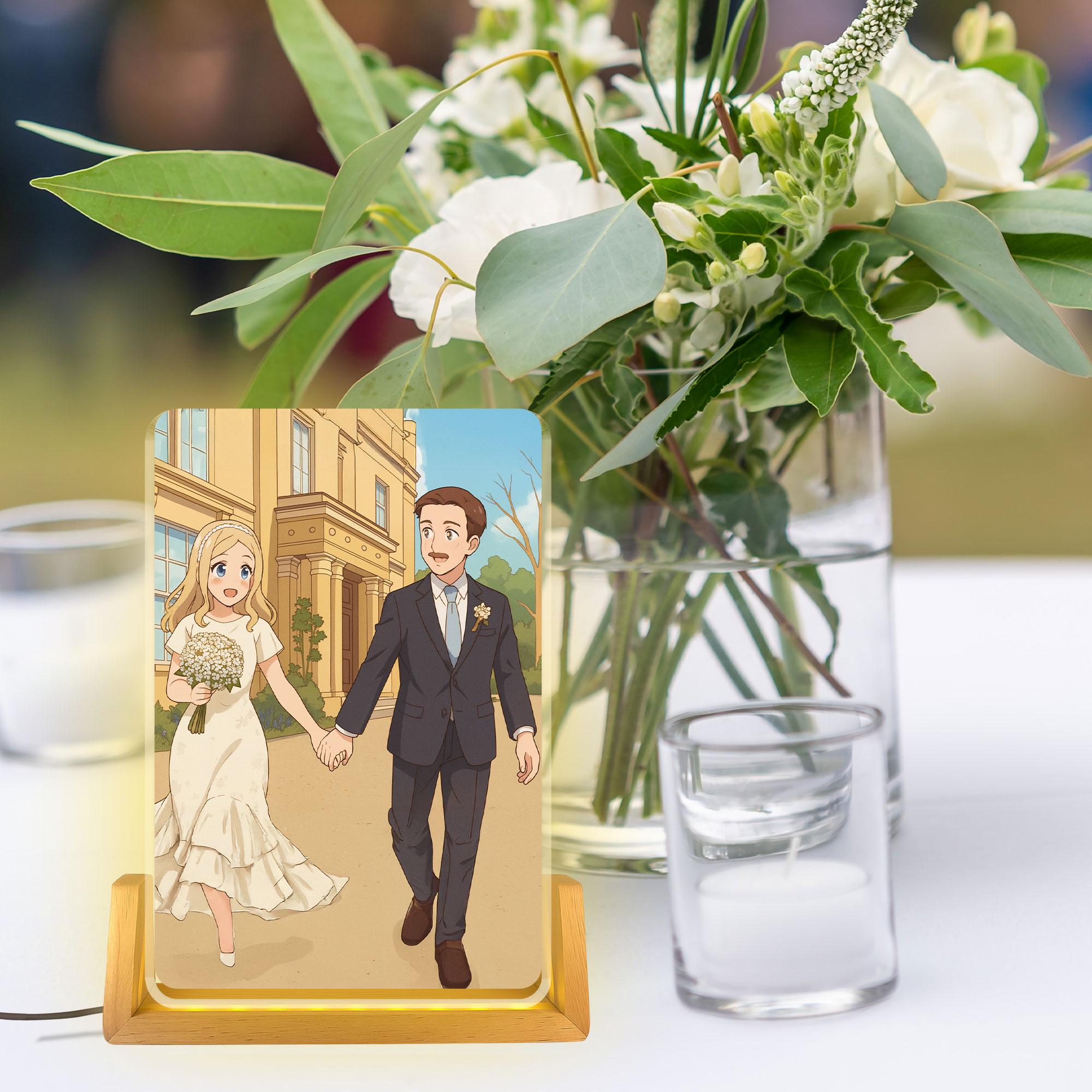 Personalized Anime Portrait Lamp, Custom Photo Wedding Couple Night Light, Wedding Plaque Gifts, Anniversary Light De...