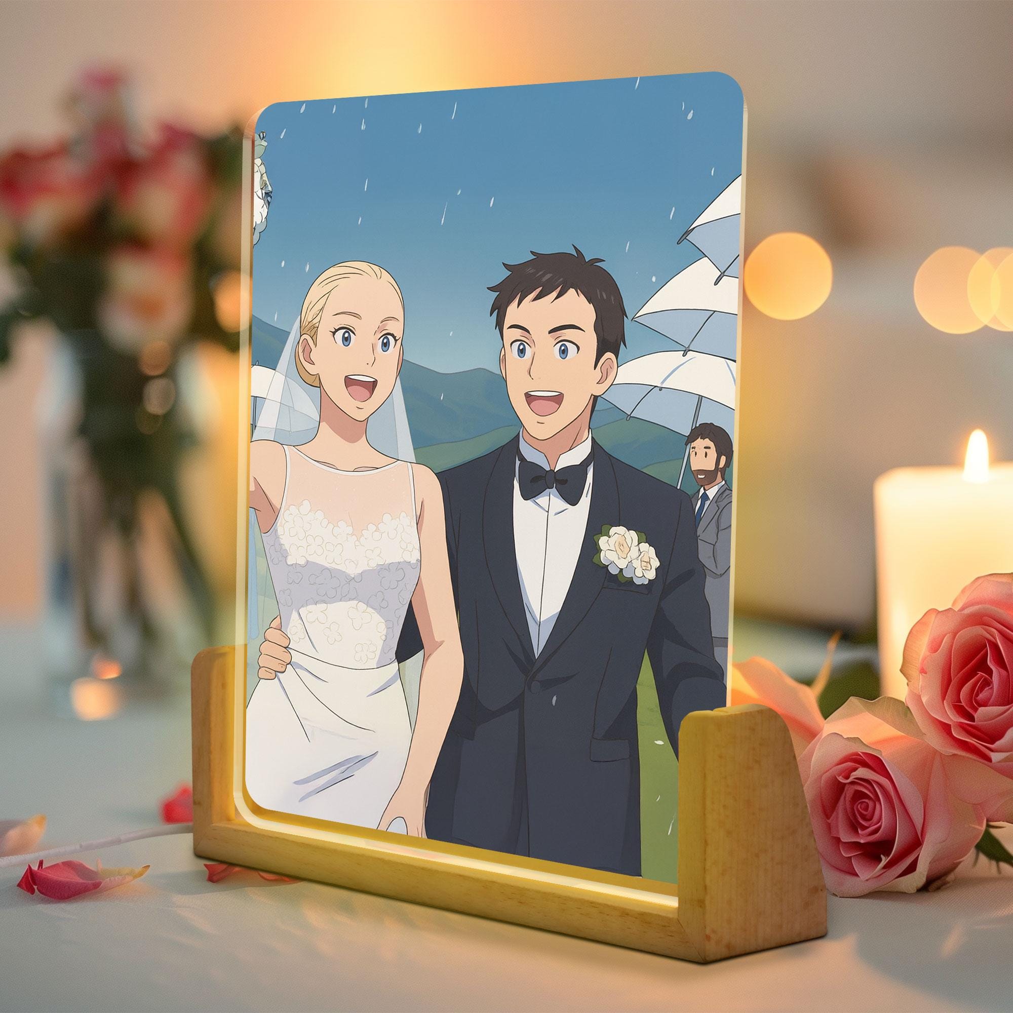 Personalized Anime Portrait Lamp, Custom Photo Wedding Couple Night Light, Romantic Gift, Wedding Plaque Gifts, Anniv...