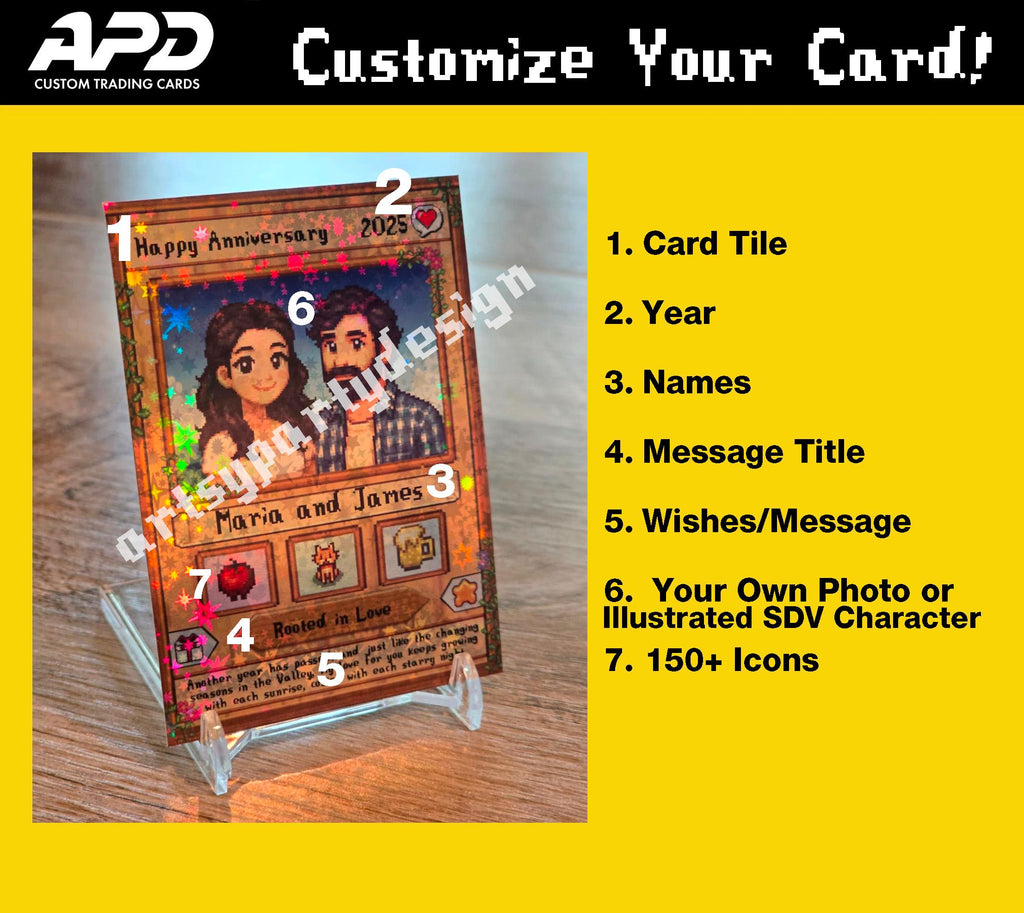 Custom Stardew Valley Card, Gift for Gamers, Personalized Couples Gifts, Anniversary, Birthday Gamer gift, Stardew Valley inspired