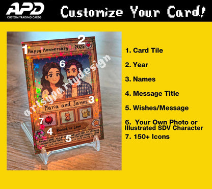 Custom Stardew Valley Card,  Gift for Gamers, Personalized Couples Gifts, Anniversary, Birthday Gamer gift, Stardew V...