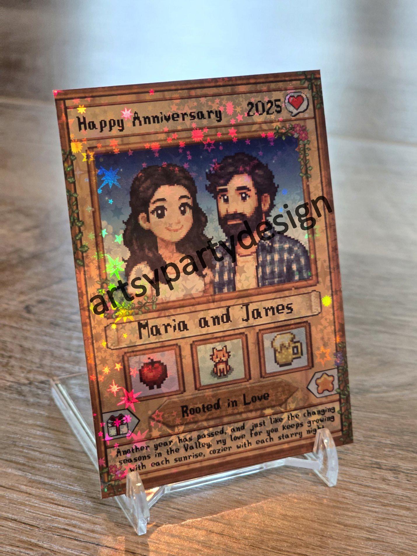 Custom Stardew Valley Card, Gift for Gamers, Personalized Couples Gifts, Anniversary, Birthday Gamer gift, Stardew Valley inspired