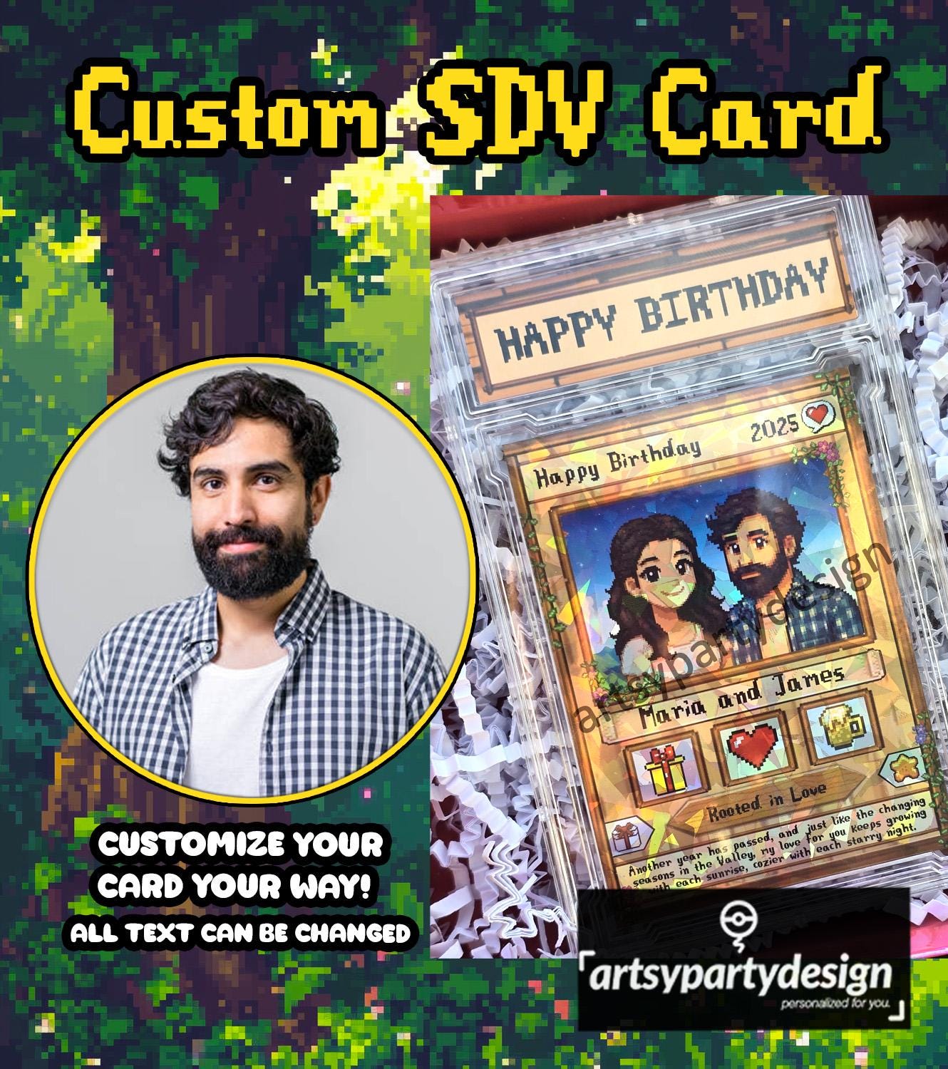 Custom Stardew Valley Card, Gift for Gamers, Personalized Couples Gifts, Anniversary, Birthday Gamer gift, Stardew Valley inspired