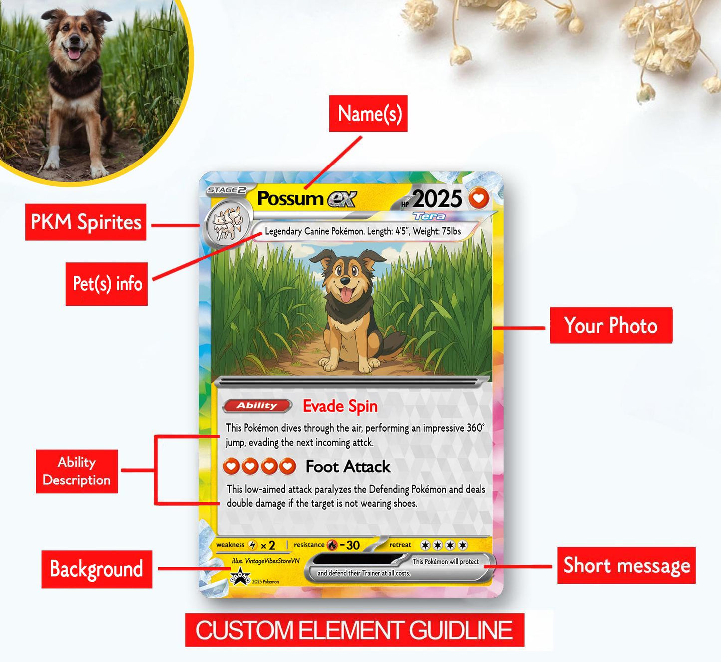 Custom Pet Pokemon Card, Pet as a Pokemon Card, Turn your pet into a Pokemon, Dog Portrait, Pet Lover Gift, Pet memor...