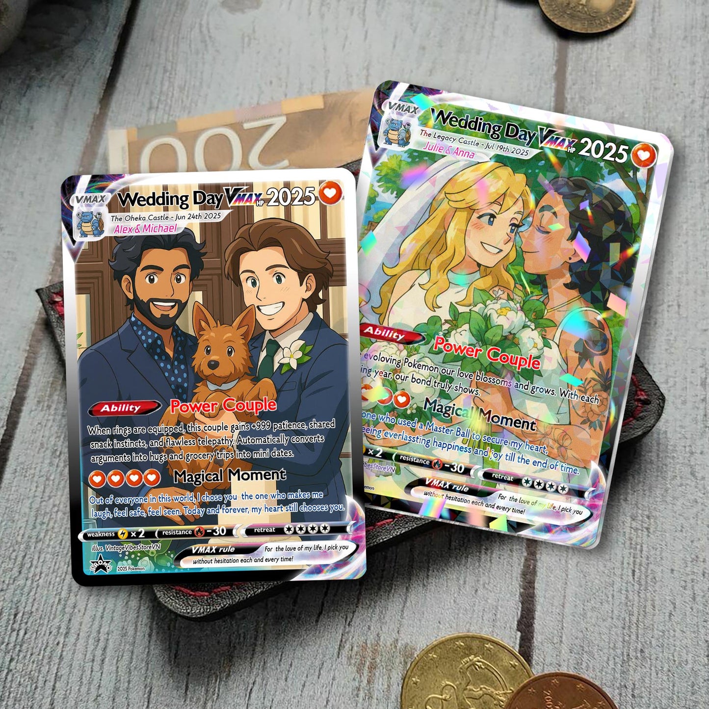 Personalized Anniversary Card, Custom Photo Pokemon Card, LGBT Couple Gift, Anime Wedding Card, Custom Card for Coupl...