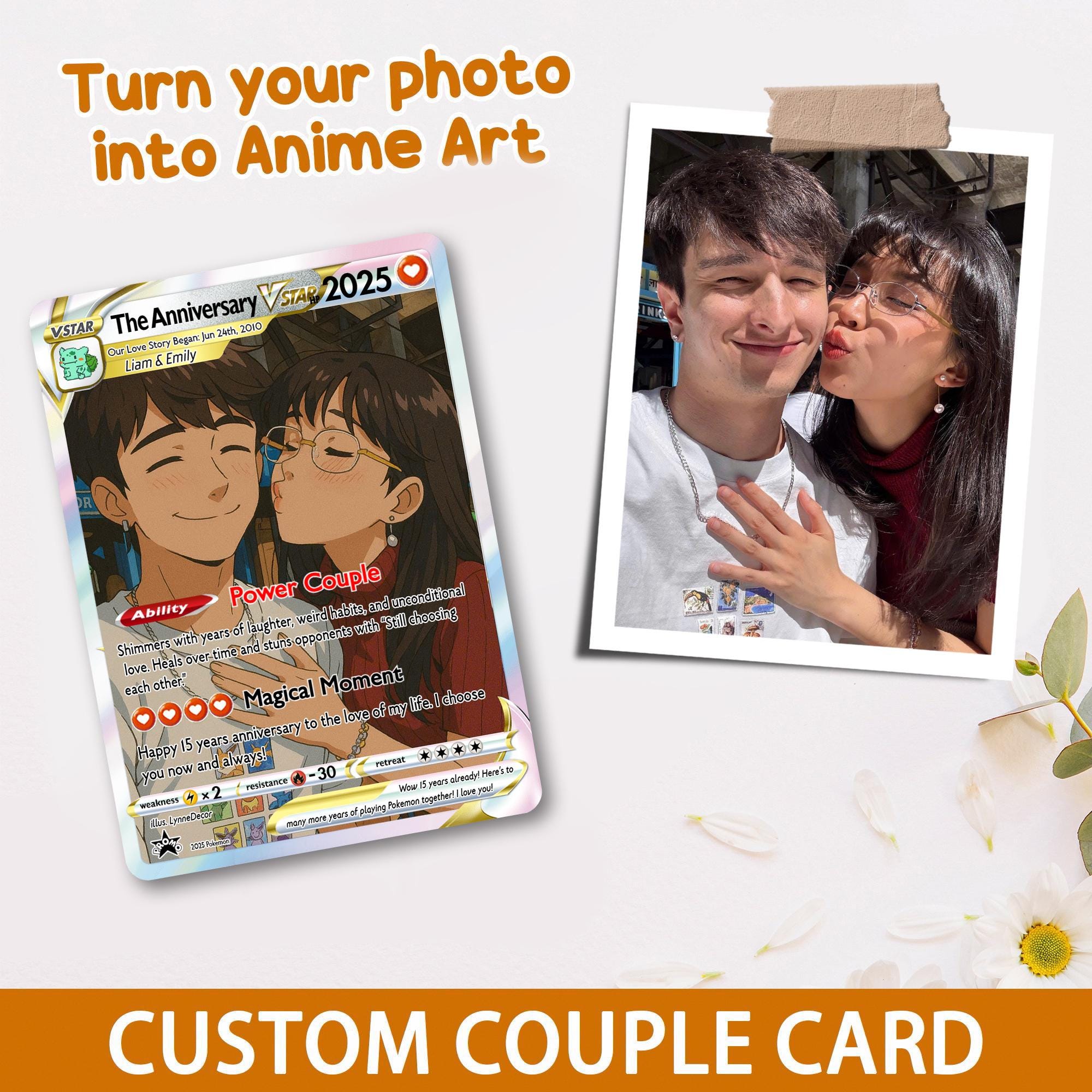 Personalized Pokemon Anniversary Card, Custom Anime Photo Wedding Card, Gift For Couple, Gift for Him, Engagement Gift, Valentine's Day Gift