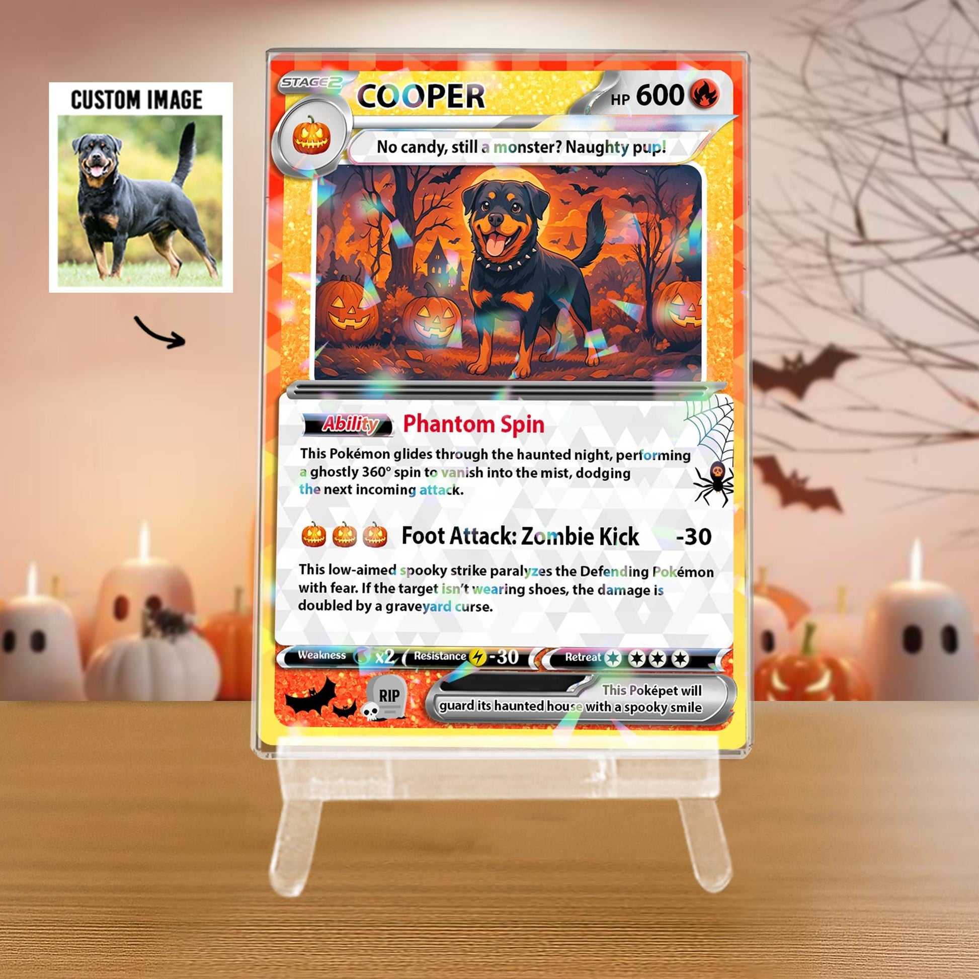 Customize Anime Acrylic Hologram PokePet Halloween Card,Personalized PokePet Trading Card, Unique Keepsake for Dogs,G...