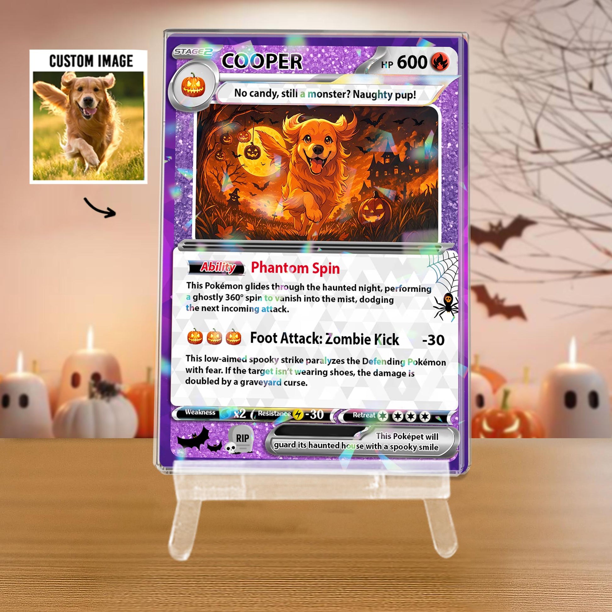 Customize Anime Acrylic Hologram PokePet Halloween Card,Personalized PokePet Trading Card, Unique Keepsake for Dogs,G...