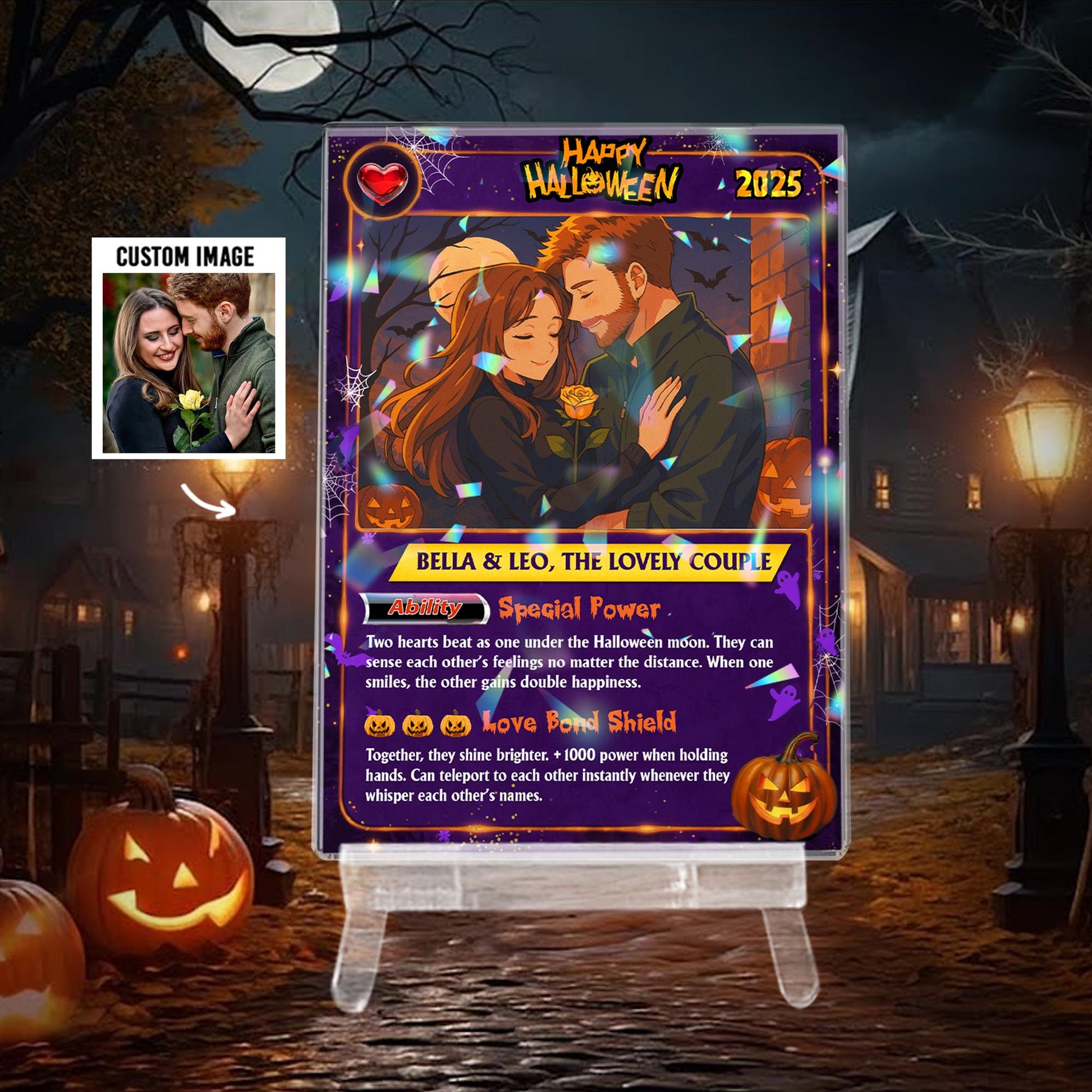 Custom Photo Anime PokeCard Halloween Gift for Couple, Personalized Family Trading Card,  Wedding Gift, Newlywed Gift...