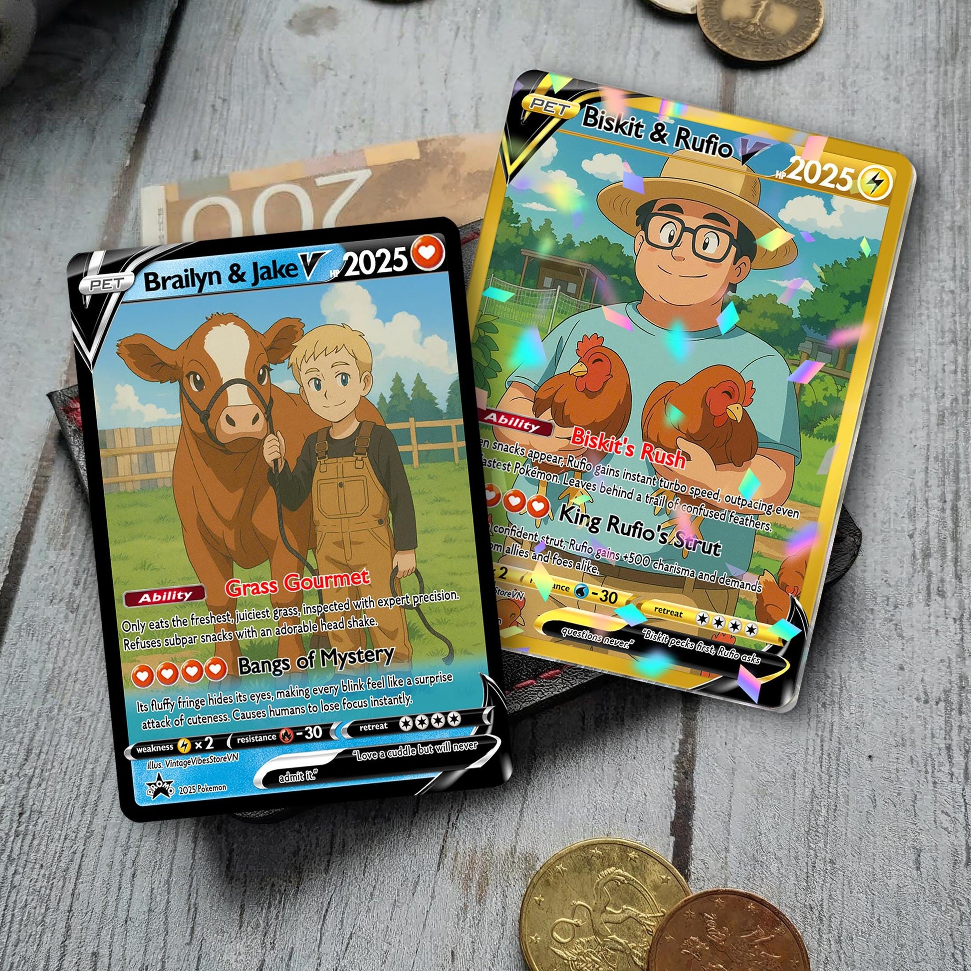 Personalized Farm Animal Pokemon Card, Photo Art Card, Custom Your Pet as a Pokemon Card, Highland Cow, Chicken, Anim...
