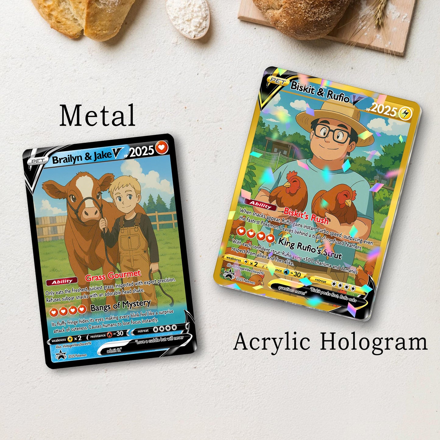 Personalized Farm Animal Pokemon Card, Photo Art Card, Custom Your Pet as a Pokemon Card, Highland Cow, Chicken, Anim...