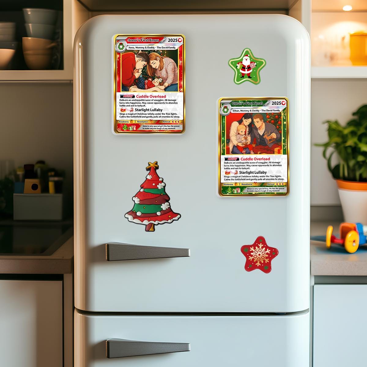 Custom Photo Family  Amine Christmas Poke Card Magnet,Custom Photo Fridge Magnet for Xmas Day, Christmas Family Gift,...