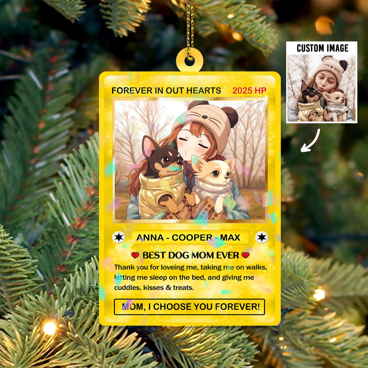 Personalized Pet Lover Gift Trading Card Style Ornaments, Custom Anime Pet Photo Acrylic Plaque, Anime Style Card, Cu...