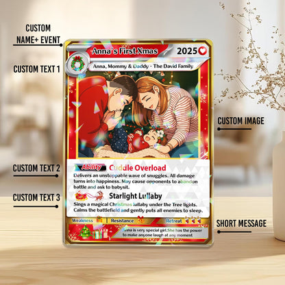 Personalized Acrylic Family Poke Xmas Trading Card, Custom Photo Family Christmas Style Anime Poke Card, Anime Card w...