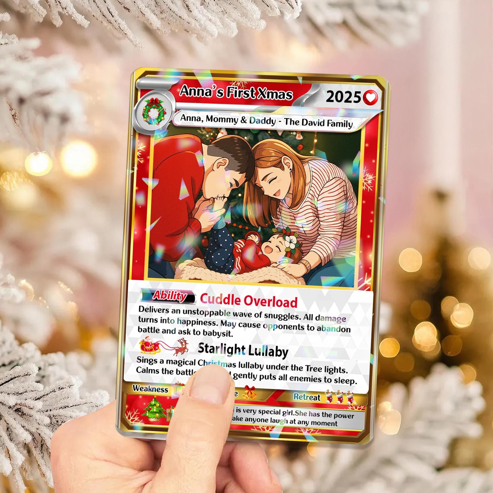 Personalized Acrylic Family Poke Xmas Trading Card, Custom Photo Family Christmas Style Anime Poke Card, Anime Card w...