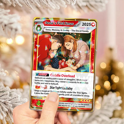 Personalized Acrylic Family Poke Xmas Trading Card, Custom Photo Family Christmas Style Anime Poke Card, Anime Card w...