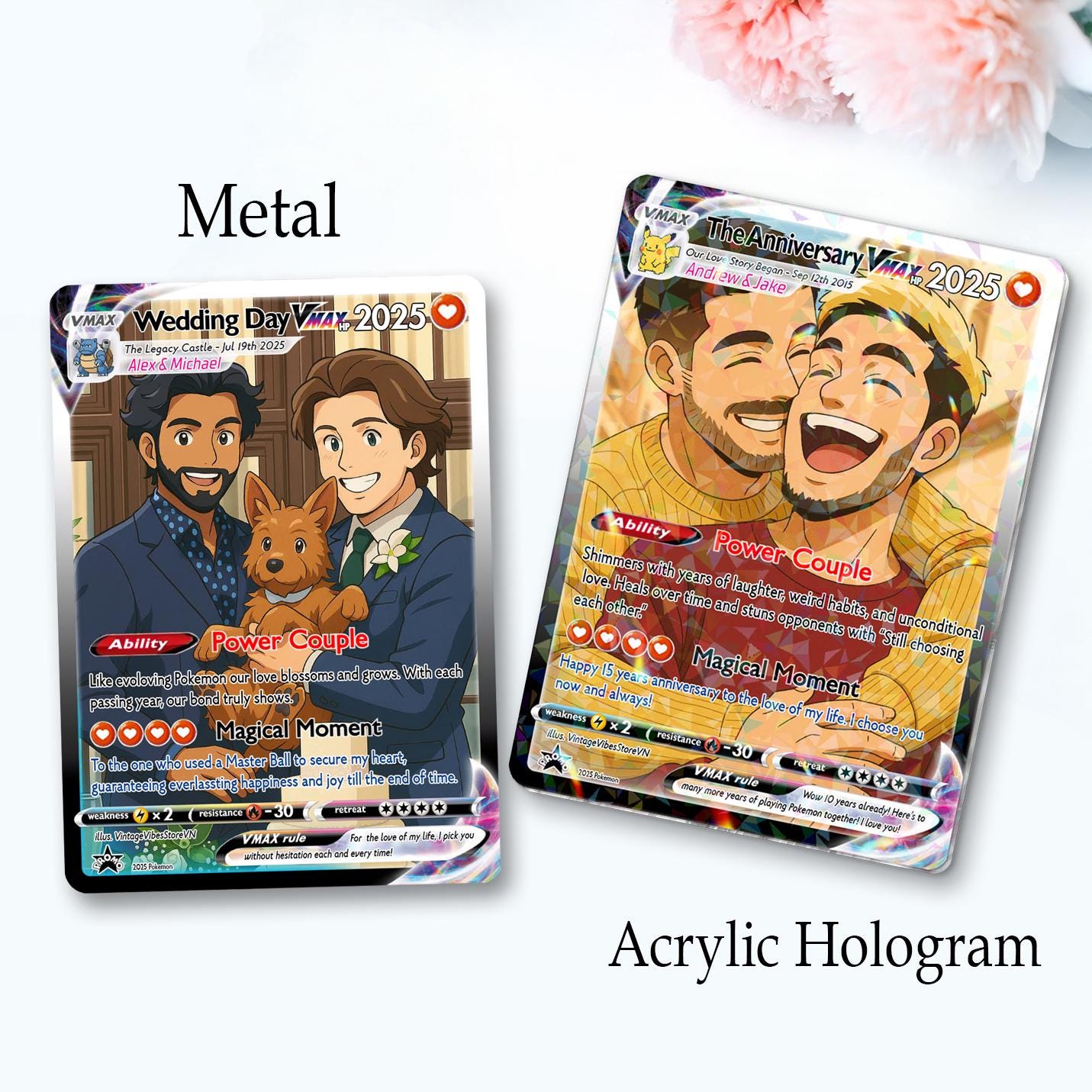 Personalized Anniversary Card, Custom Photo Pokemon Card, LGBT Couple Gift, Anime Wedding Card, Custom Card for Coupl...