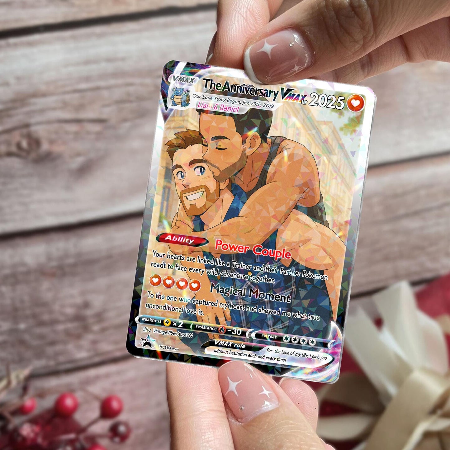 Personalized Anniversary Card, Custom Photo Pokemon Card, LGBT Couple Gift, Anime Wedding Card, Custom Card for Coupl...