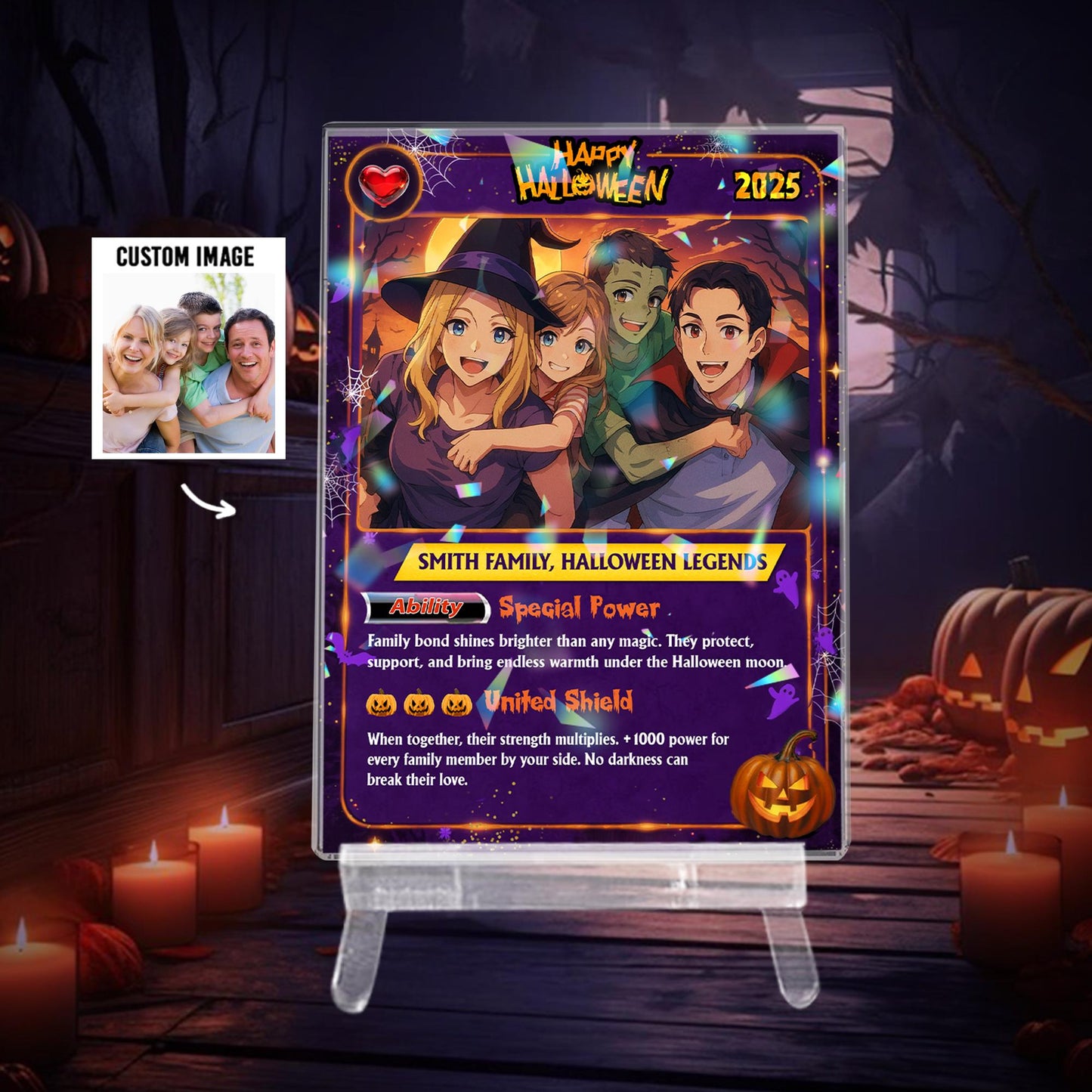Custom Photo Anime PokeCard Halloween Gift for Couple, Personalized Family Trading Card,  Wedding Gift, Newlywed Gift...