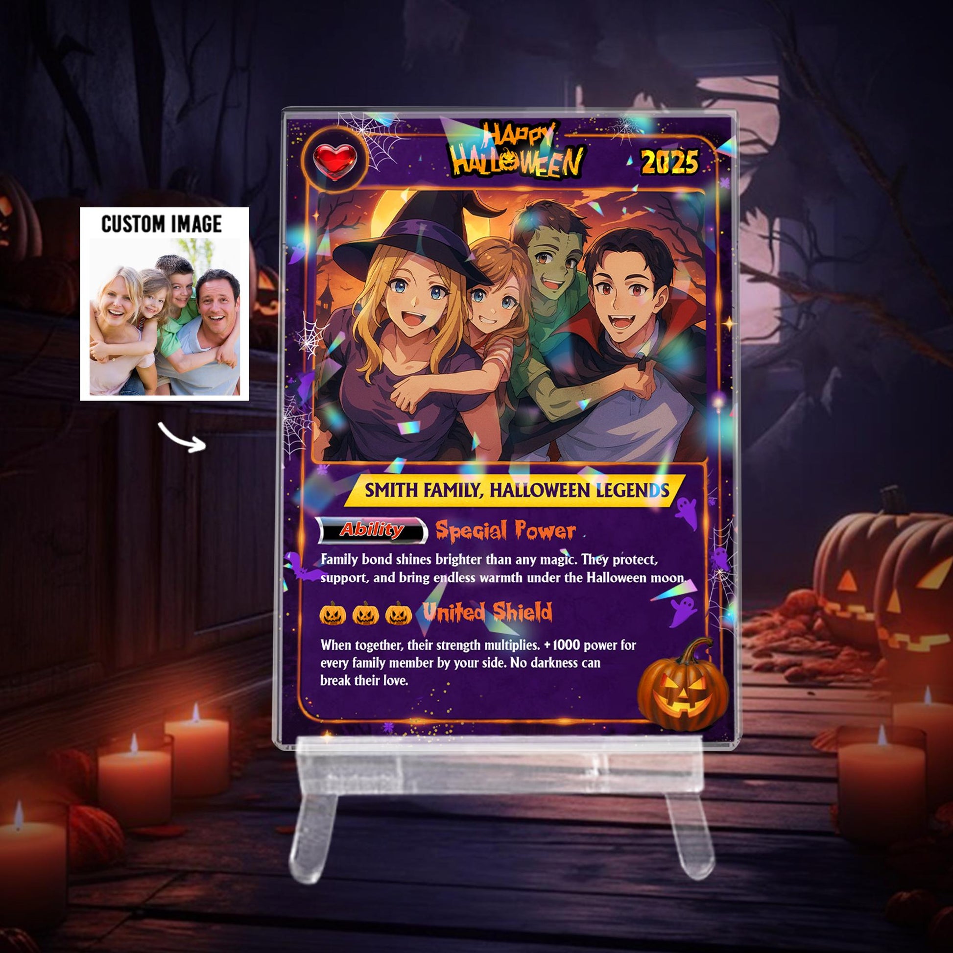 Custom Photo Anime PokeCard Halloween Gift for Couple, Personalized Family Trading Card,  Wedding Gift, Newlywed Gift...
