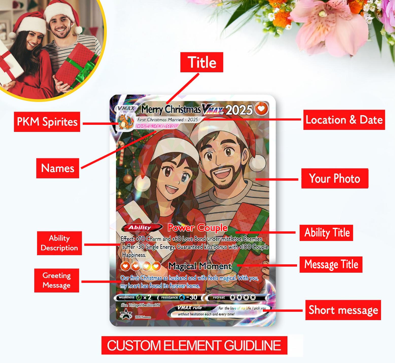 Personalized Pokemon Holiday Card, Custom Photo Anniversary Card, Birthday Wedding Day Couple Engagement, Holiday Gif...