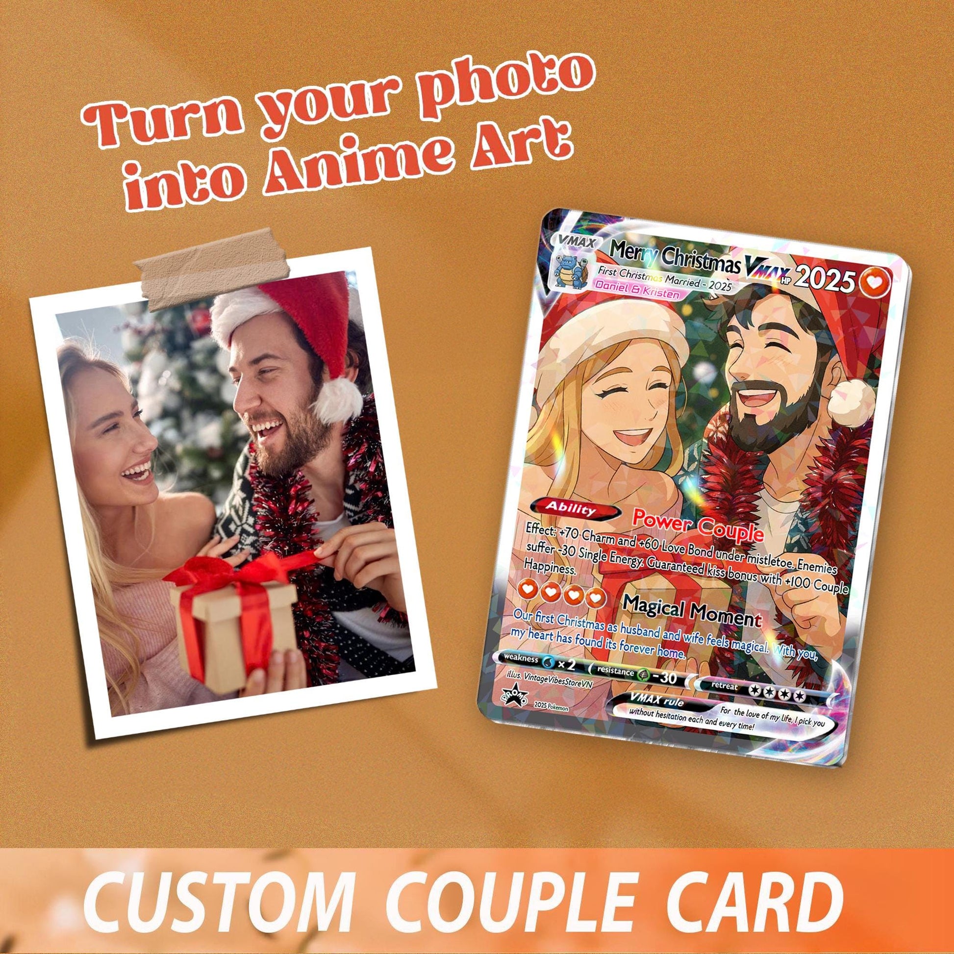 Personalized Pokemon Holiday Card, Custom Photo Anniversary Card, Birthday Wedding Day Couple Engagement, Holiday Gif...