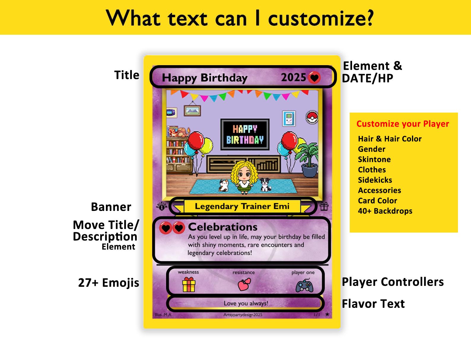Poke Birthday Gift, Custom Trading Card, Personalized Birthday Card, Birthday Gift For Him, Birthday Gift For Her, Nerdy Gifts, Gamer gift