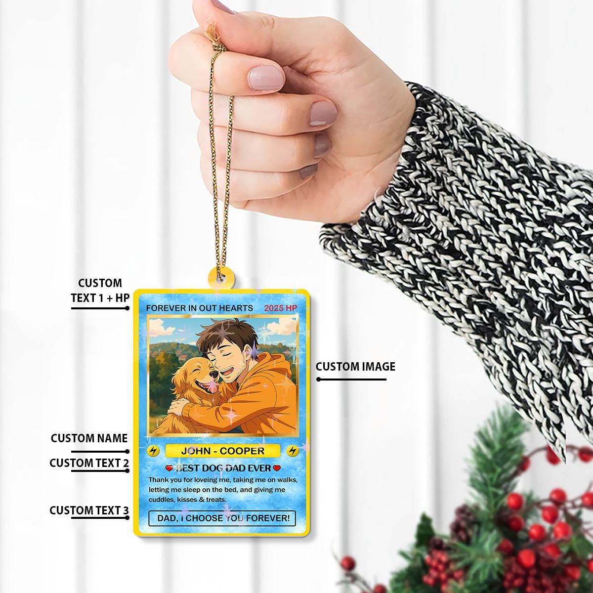 Personalized Pet Lover Gift Trading Card Style Ornaments, Custom Anime Pet Photo Acrylic Plaque, Anime Style Card, Cu...