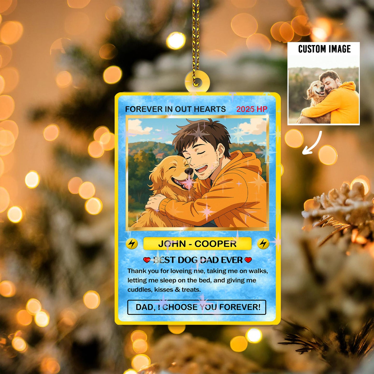 Personalized Pet Lover Gift Trading Card Style Ornaments, Custom Anime Pet Photo Acrylic Plaque, Anime Style Card, Cu...