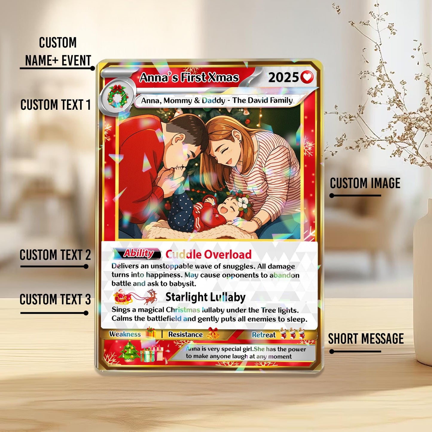 Custom Photo Family Anime Merry Christmas Tree Hanging Card, Personalized Holiday Photo Keepsake Gift For Family, Fam...