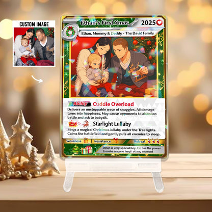 Personalized Acrylic Family Poke Xmas Trading Card, Custom Photo Family Christmas Style Anime Poke Card, Anime Card w...