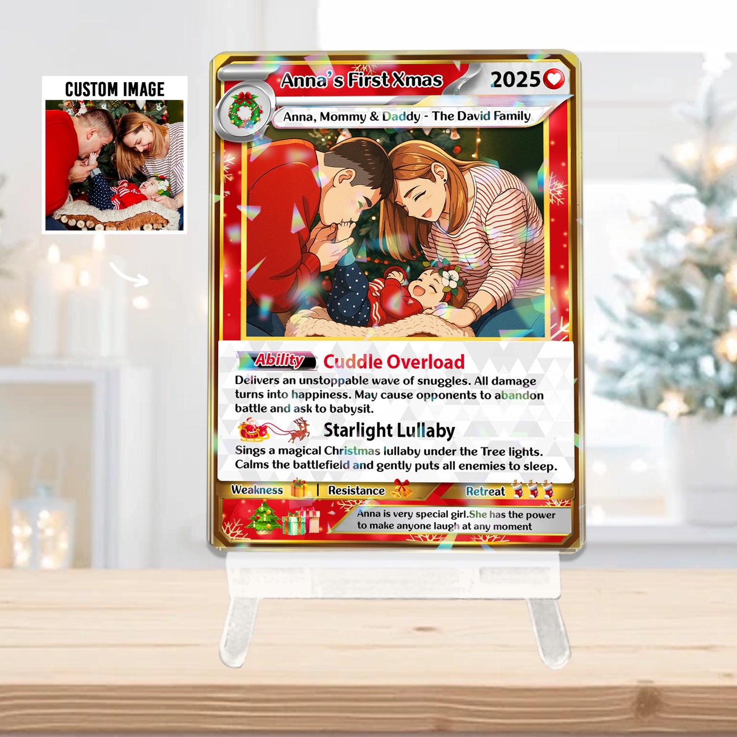 Personalized Acrylic Family Poke Xmas Trading Card, Custom Photo Family Christmas Style Anime Poke Card, Anime Card w...