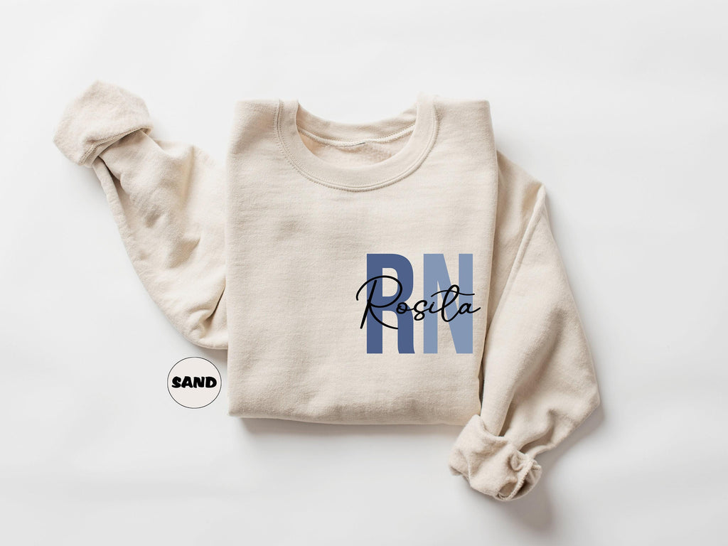 Custom Registered Nurse Sweatshirt With Name, Personalized RN Pocket Hoodie, Nurse Life Outfit, Nurse Appreciation Cl...
