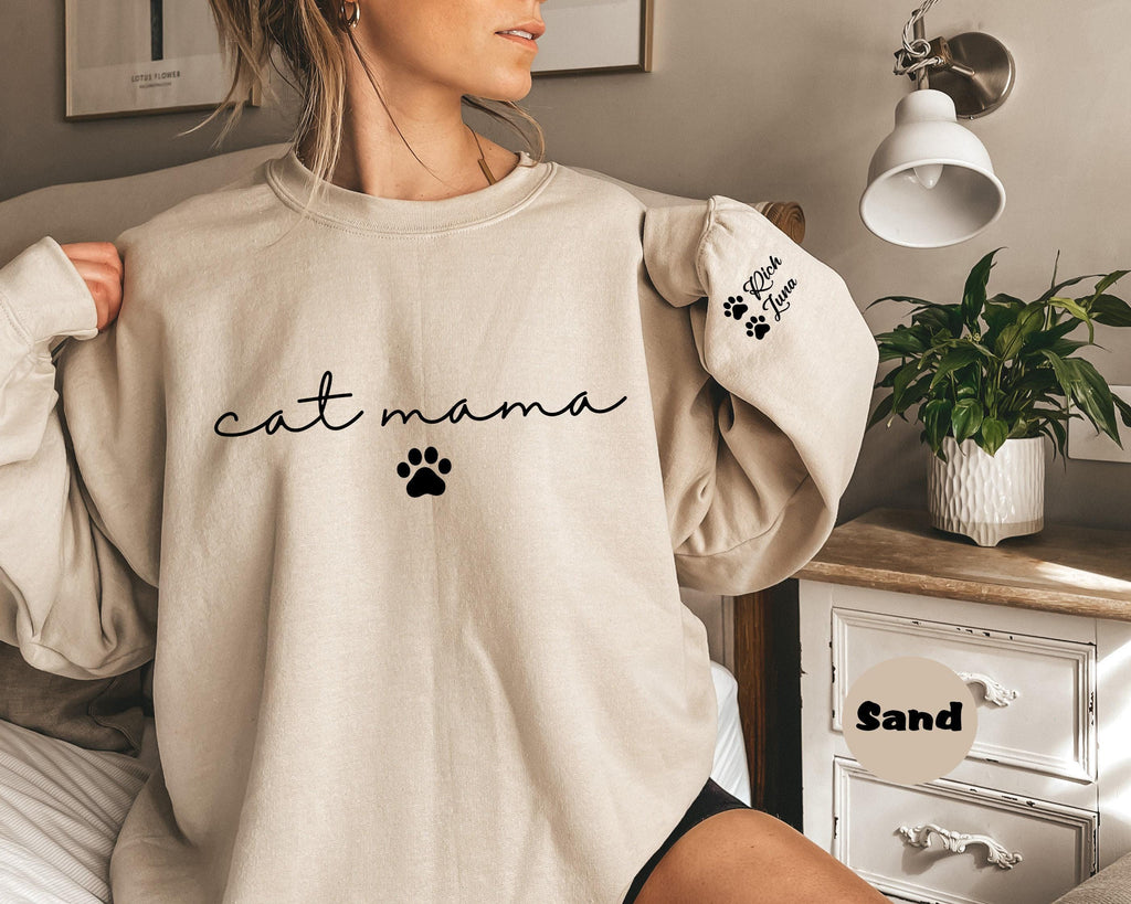 Personalized Cat Mama Sweatshirt With Cat Name, Custom Cat Mom Hoodie, Cute Cat Mommy Outfit, Cat Owner Clothing, Hap...