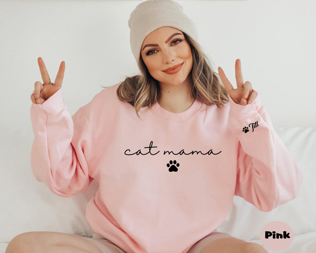 Personalized Cat Mama Sweatshirt With Cat Name, Custom Cat Mom Hoodie, Cute Cat Mommy Outfit, Cat Owner Clothing, Hap...
