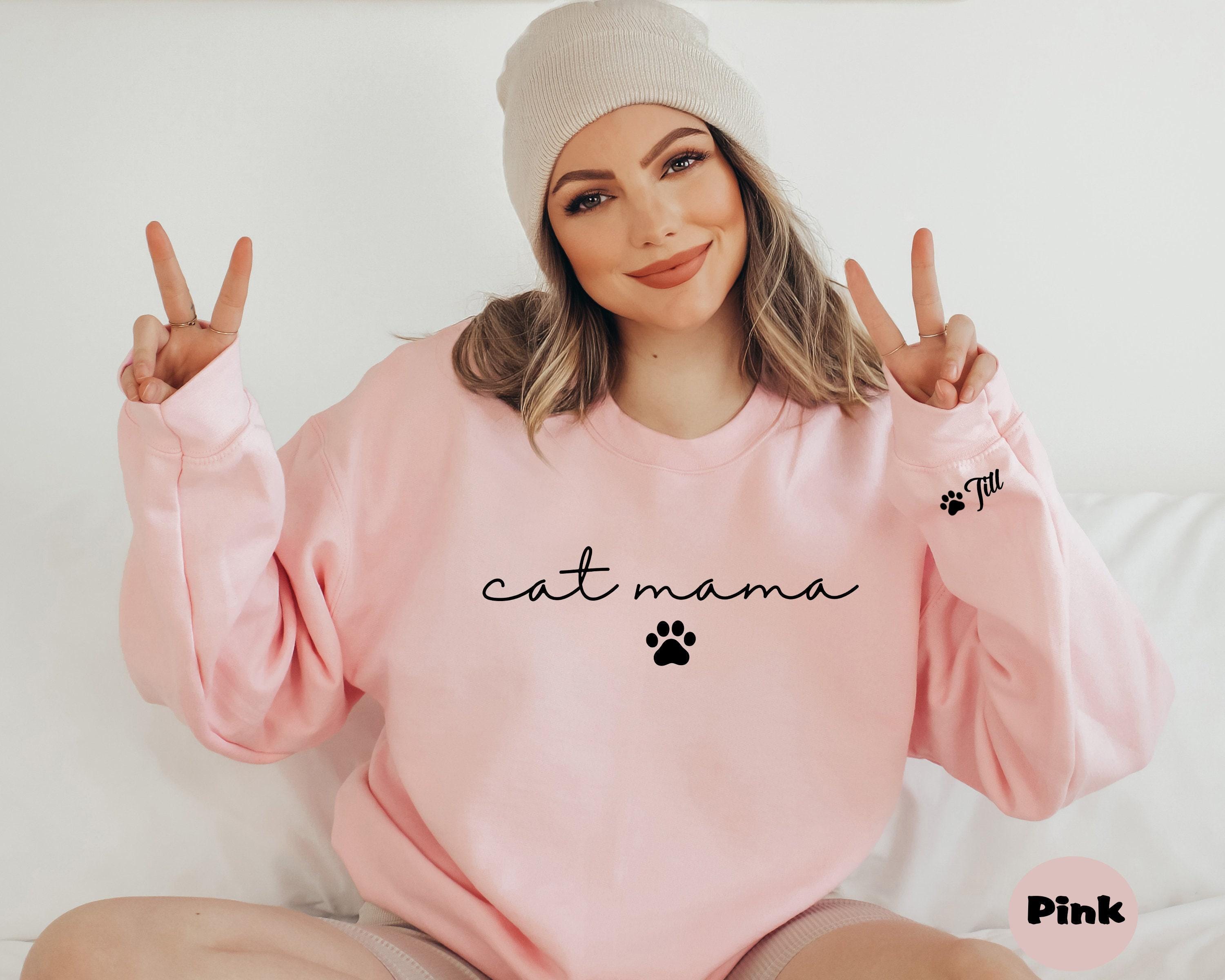 Personalized Cat Mama Sweatshirt With Cat Name, Custom Cat Mom Hoodie, Cute Cat Mommy Outfit, Cat Owner Clothing, Hap...